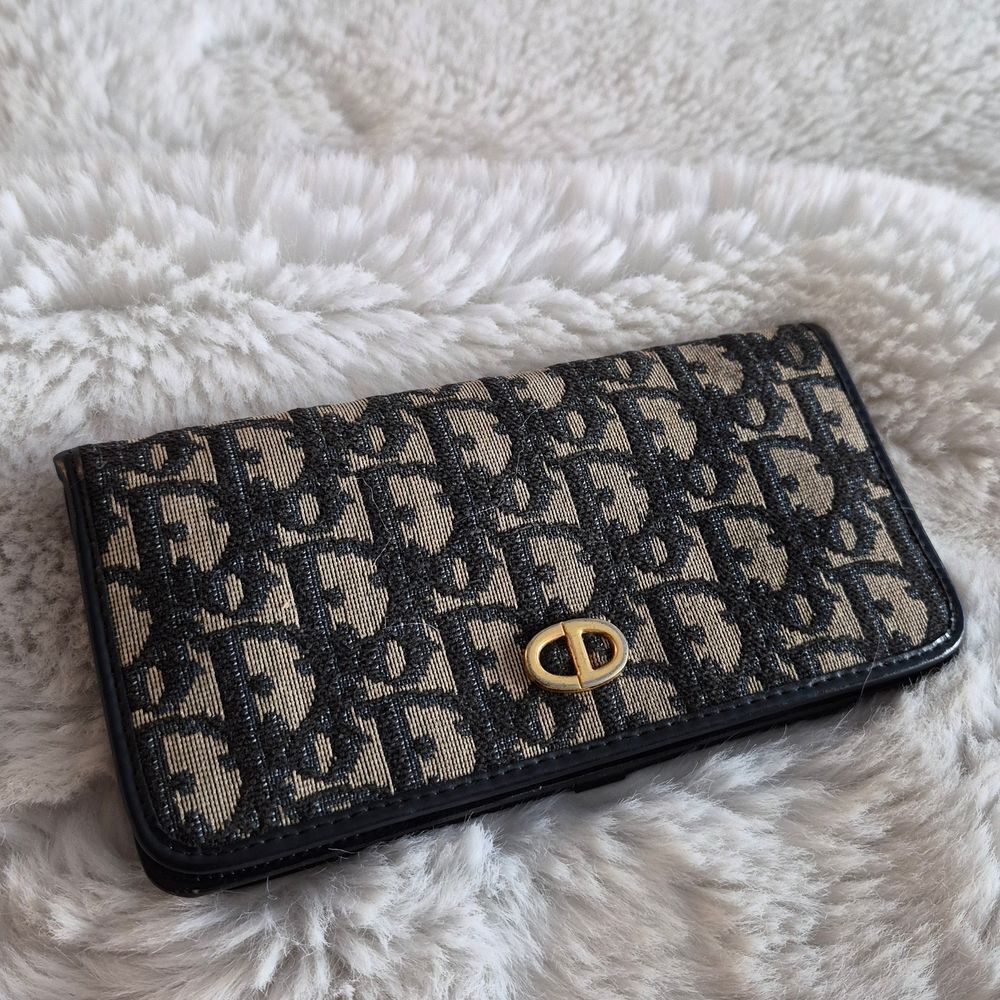 Dior Trotter Monogram Navy and Cream Bifold Long Wallet